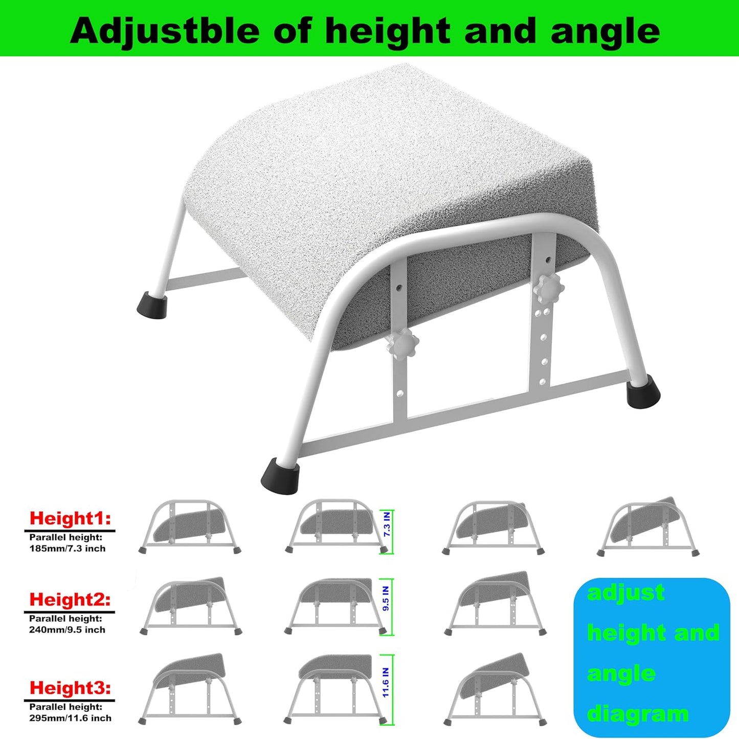 Under Desk Footrest with Memory Foam,Adjustable 10-Level Ergonomic Foot Rest for Office & Gaming Desk for Leg Rest,Reinforced Metal Frame,Non-Slip Base Extra Large（Black No Baseplate