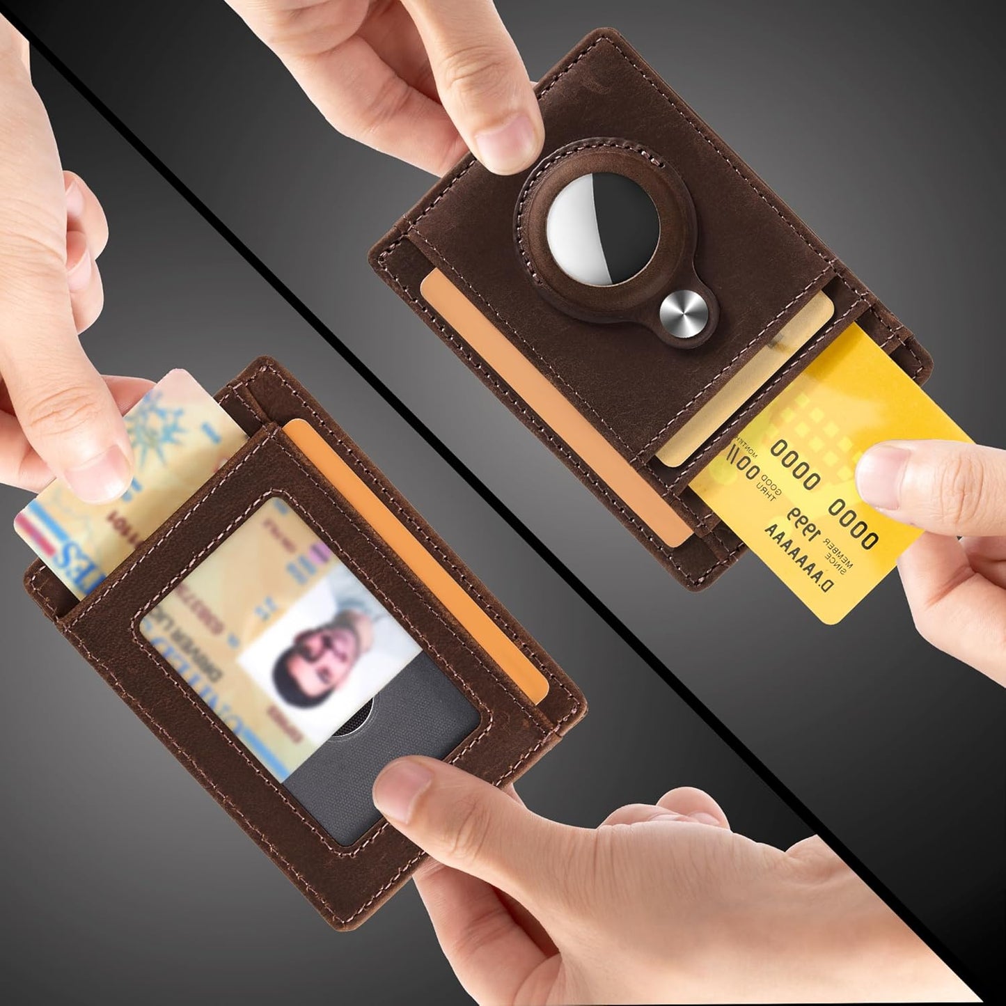 Slim Minimalist Front Pocket Air Tag Wallet, RFID Blocking Card Holder Wallet with Airtag Holder
