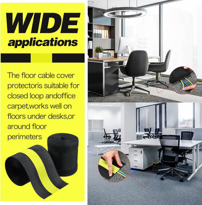 WILLBOND Carpet Cord Cover Cable Protector Floor Cover Cable Protector Management Only for Commercial Office Carpet(19.69 ft,Black)