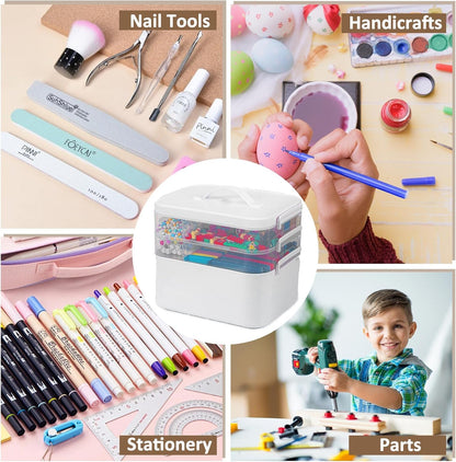 3-Layer Plastic Craft Organizers and Storage Box with Removable Trays, Storage Containers with lids and Handle, Art Supply Storage Organizer for Bead, Ornament, Nail Polish, Tape（10.62"x9"x7.67"）