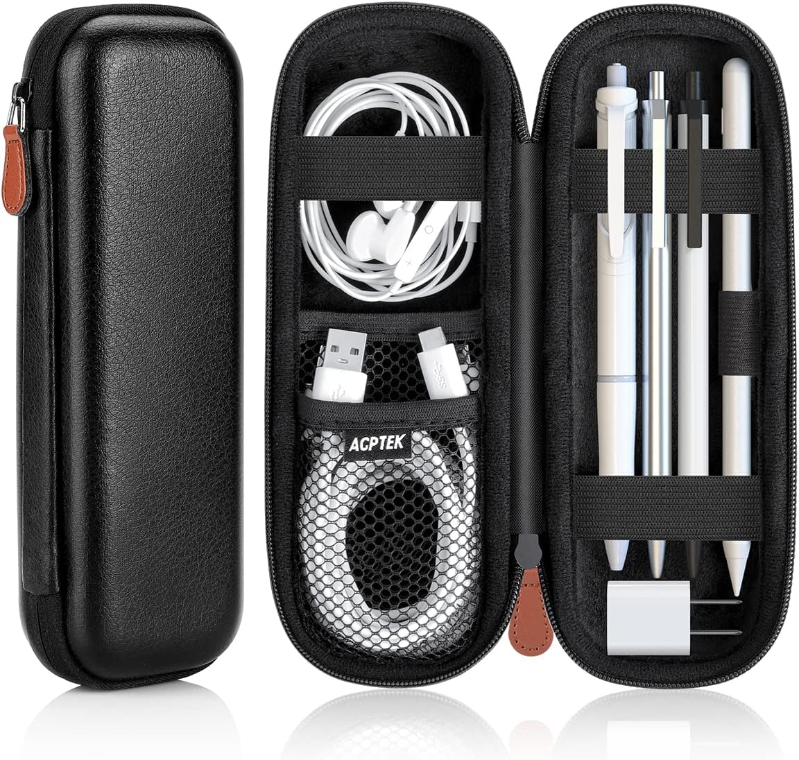 AGPTEK Case Holder for Apple Pencil, Slim PU Leather Carrying Case Pouch Cover Compatible with Apple Pen Accessories, USB Cable, Earphone,Samsung Stylus iPad Pro Pen/Pencil, Recording Pen, Gray