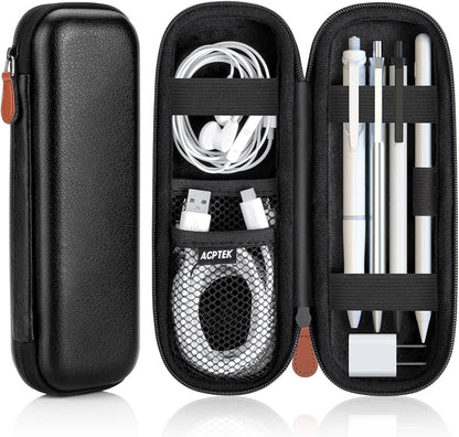 AGPTEK Case Holder for Apple Pencil, Slim PU Leather Carrying Case Pouch Cover Compatible with Apple Pen Accessories, USB Cable, Earphone,Samsung Stylus iPad Pro Pen/Pencil, Recording Pen, Gray