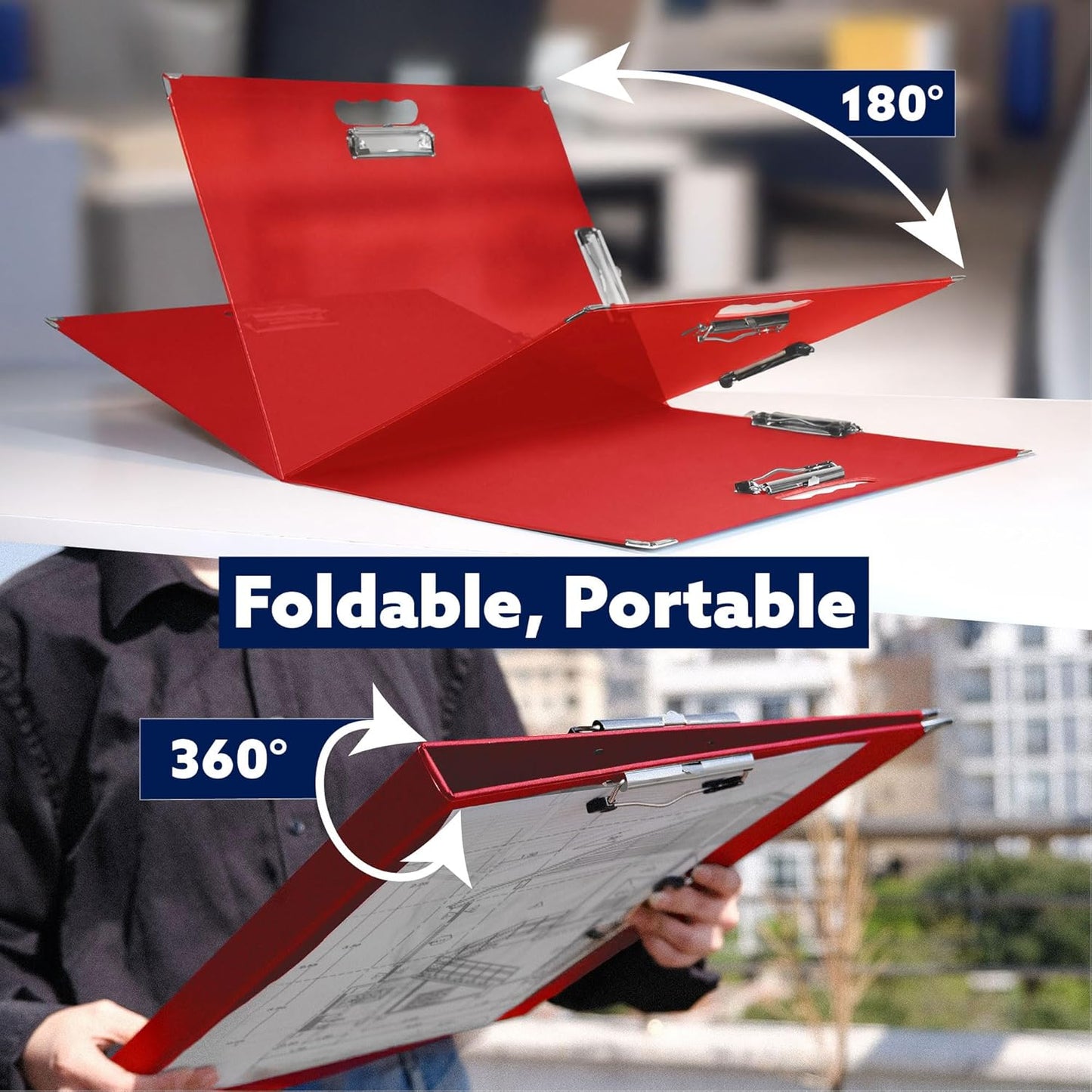 18x24 Clipboard - Foldable 18x24 File Folder & Drawing Board - Folds to 11x17 Clipboard, 4 Clips, Corner Protectors, Portable Art Portfolio, Architecture Folder, 11x17 Binder, Portfolio Binder (Green)