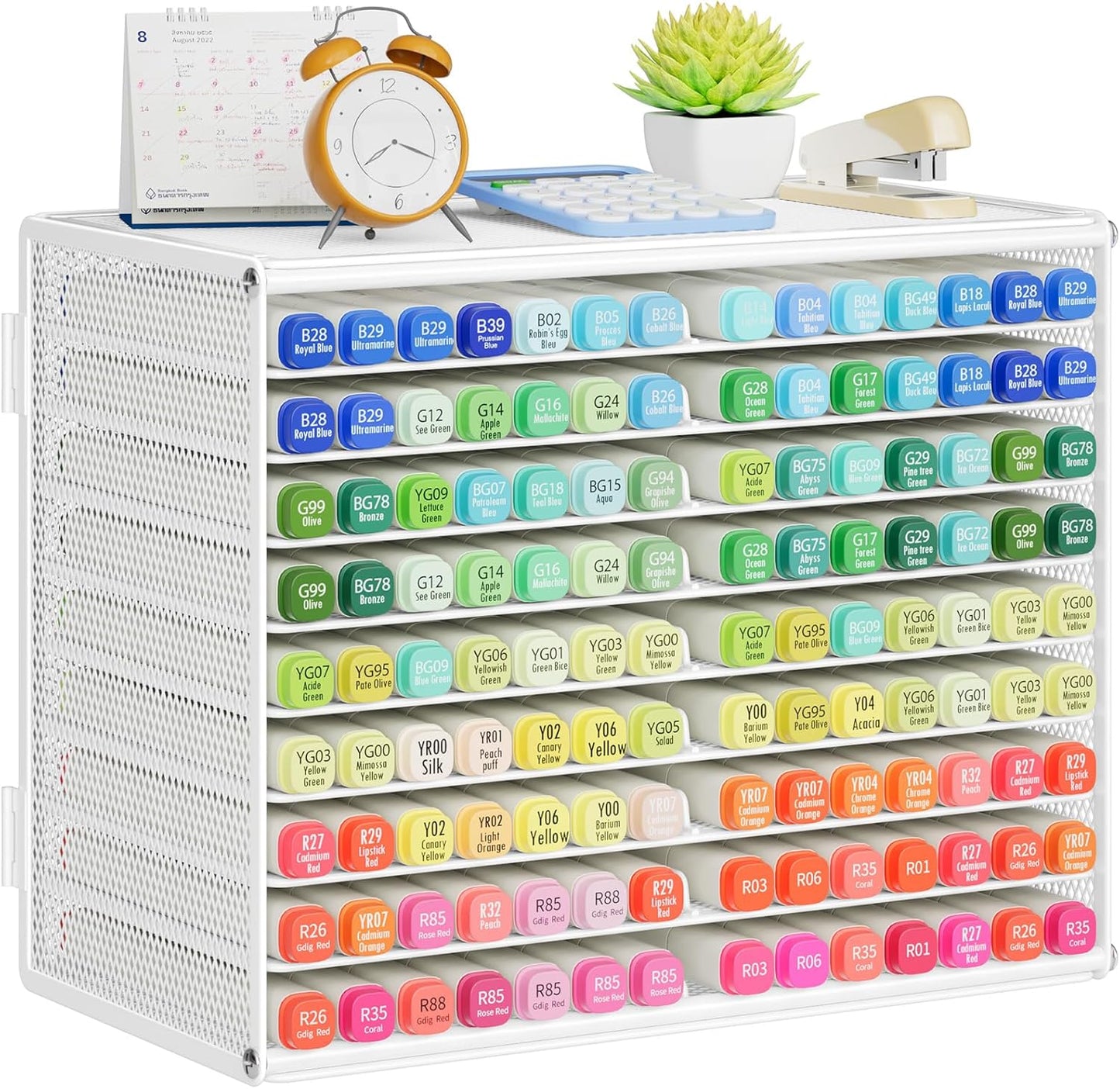 Marbrasse Mesh Marker Organizer, Metal Desktop Storage Rack for 126 Markers, Pens, Pencils, 9 Tier Marker Holder for Office Classroom & Home Art Supplies(Black)