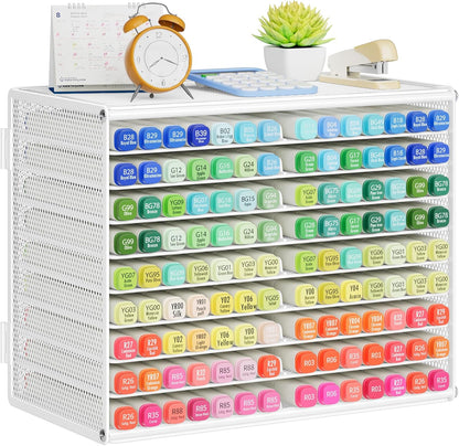 Marbrasse Mesh Marker Organizer, Metal Desktop Storage Rack for 126 Markers, Pens, Pencils, 9 Tier Marker Holder for Office Classroom & Home Art Supplies(Black)