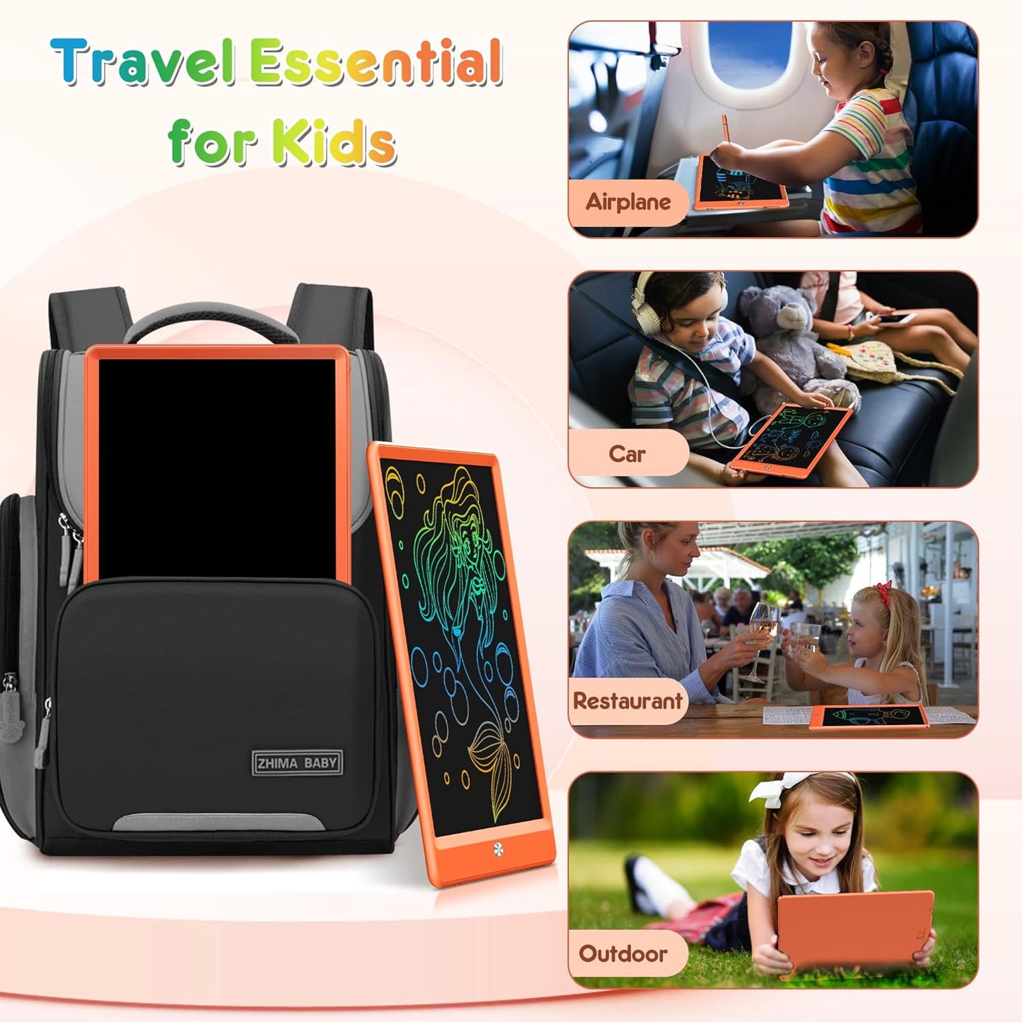 FLUESTON LCD Writing Tablet for Kids, 10 Inch Doodle Board, Colorful Drawing Pad for Toddler, Educational Travel Toy Gifts for 3-8 Year Old Girls Boys, Erase Lock Writing Board - Pink