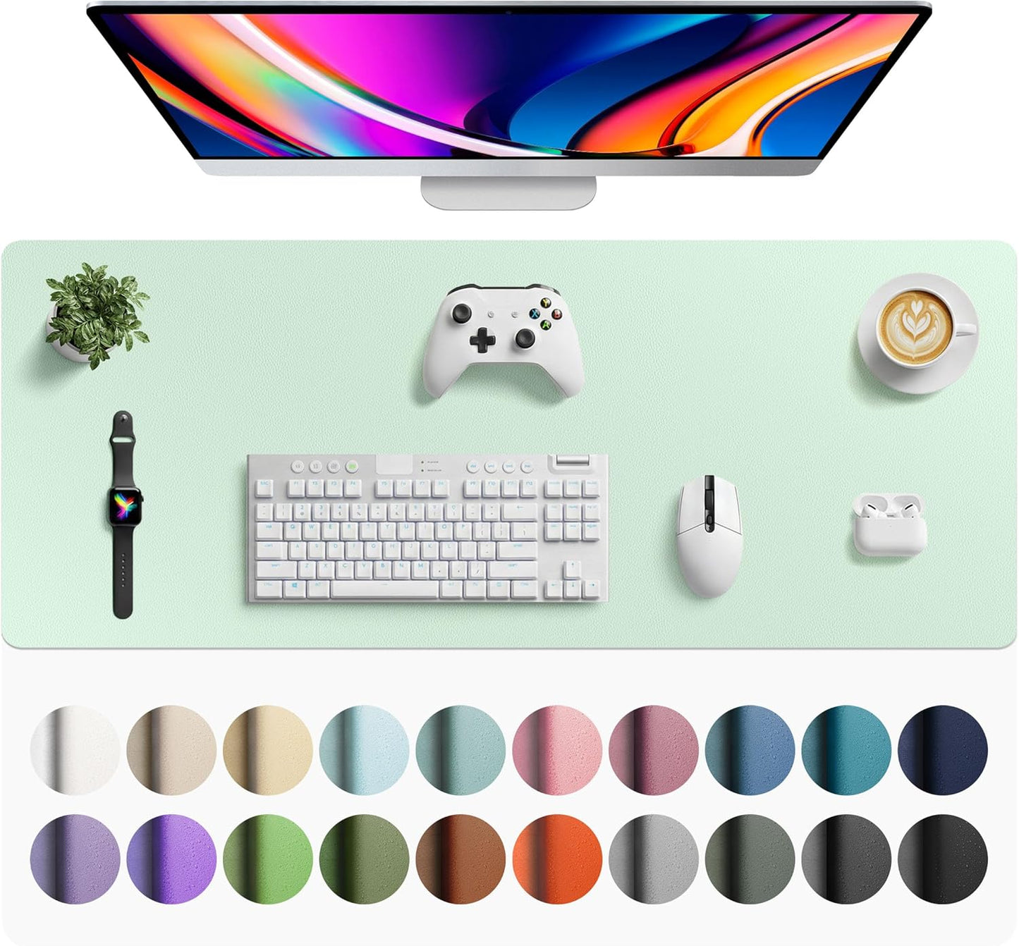 Aothia Non-Slip Waterproof PU Leather Desk Pad Protector for Mouse, Writing Desk, Office, Home, Laptop Blotter, 23.6" x 13.7", Black - Colors A