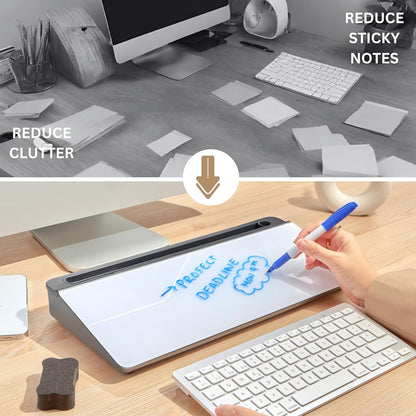 GAROOD Desktop Whiteboard with Storage Desk White Board Desk Board Glass White Board with Stand Home Office Organizer Phone Holder 15.8X7X2 inches