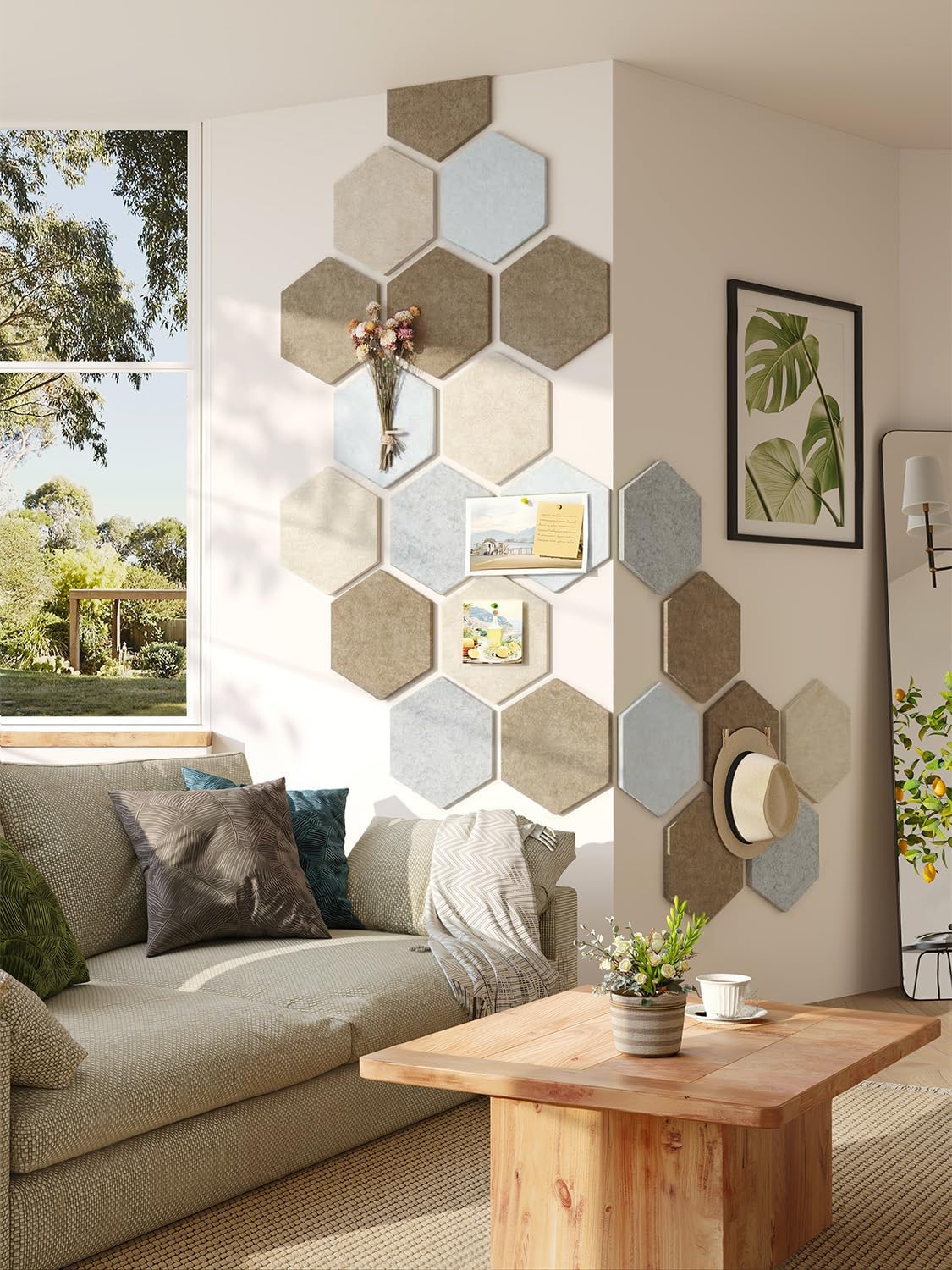 8 Pack Hexagon Felt Bulletin Board Tiles - 12" Large Thick Pin Board for Walls with 30 Push Pins, DIY Boards for Office Home School Decor, Aesthetic Hex Cork Board Alternative