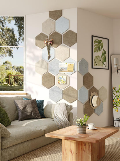 8 Pack Hexagon Felt Bulletin Board Tiles - 12" Large Thick Pin Board for Walls with 30 Push Pins, DIY Boards for Office Home School Decor, Aesthetic Hex Cork Board Alternative