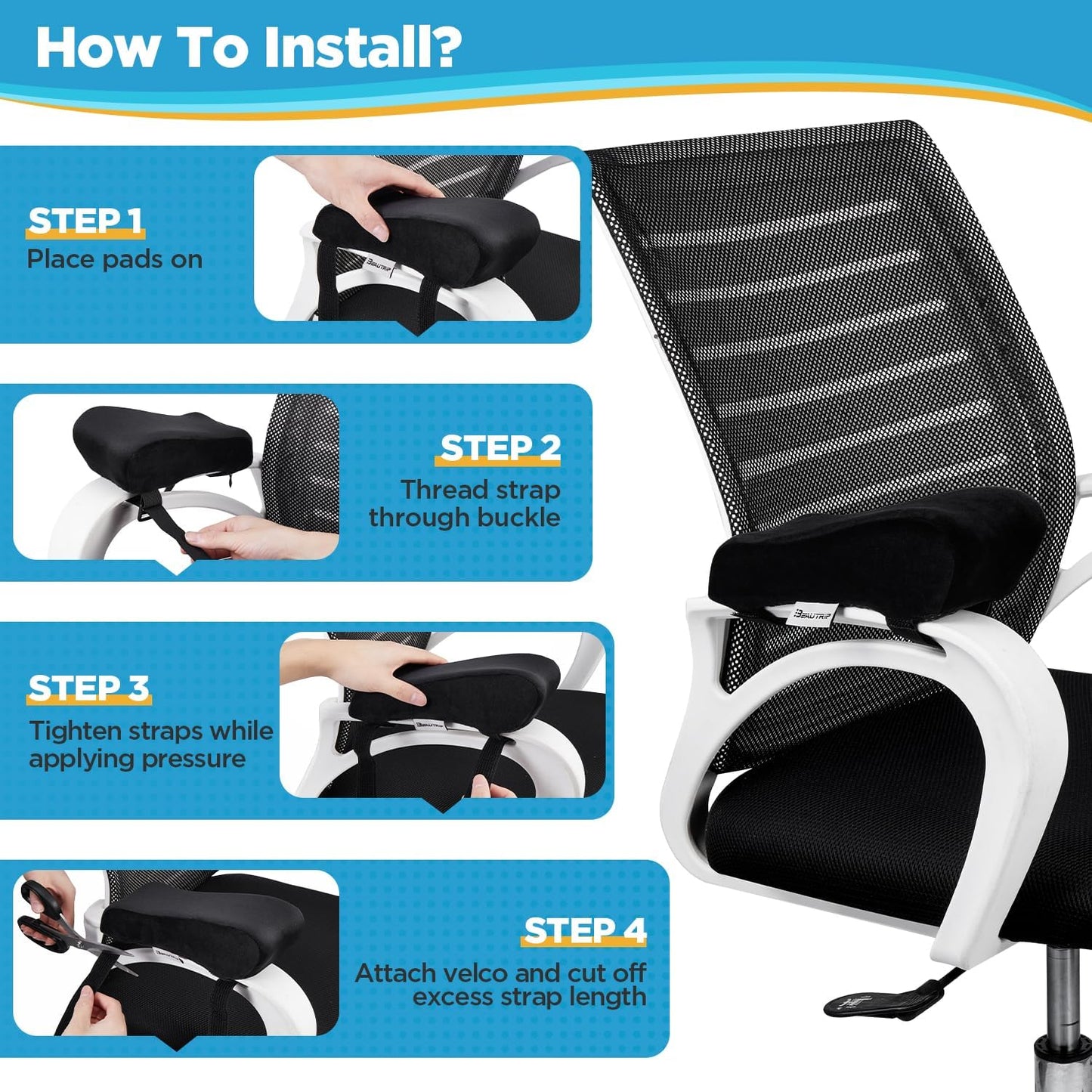 BEAUTRIP Ergonomic Armrest Pads- Office Chair Arm Rest Cover Pillow - Elbow Support Cushion for Computer, Gaming and Desk Chairs (Set of 2, Mesh Cover)