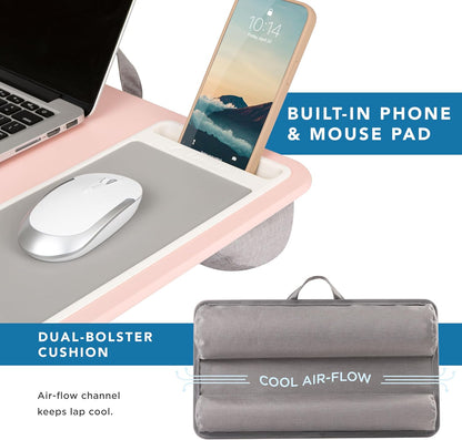 LAPGEAR Home Office Lap Desk with Device Ledge, Mouse Pad, and Phone Holder - Black Carbon - Fits up to 15.6 Inch Laptops - Style No. 91588