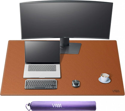 Vyaaa PU Leather & Cork Desk Mat, 39.4"x15.7" Dual Sided Computer Desk mat, Waterproof Large Mouse Pad, Non-Slip Office Desk pad, Office Desk Protector for Work/Gaming/Home (Black)