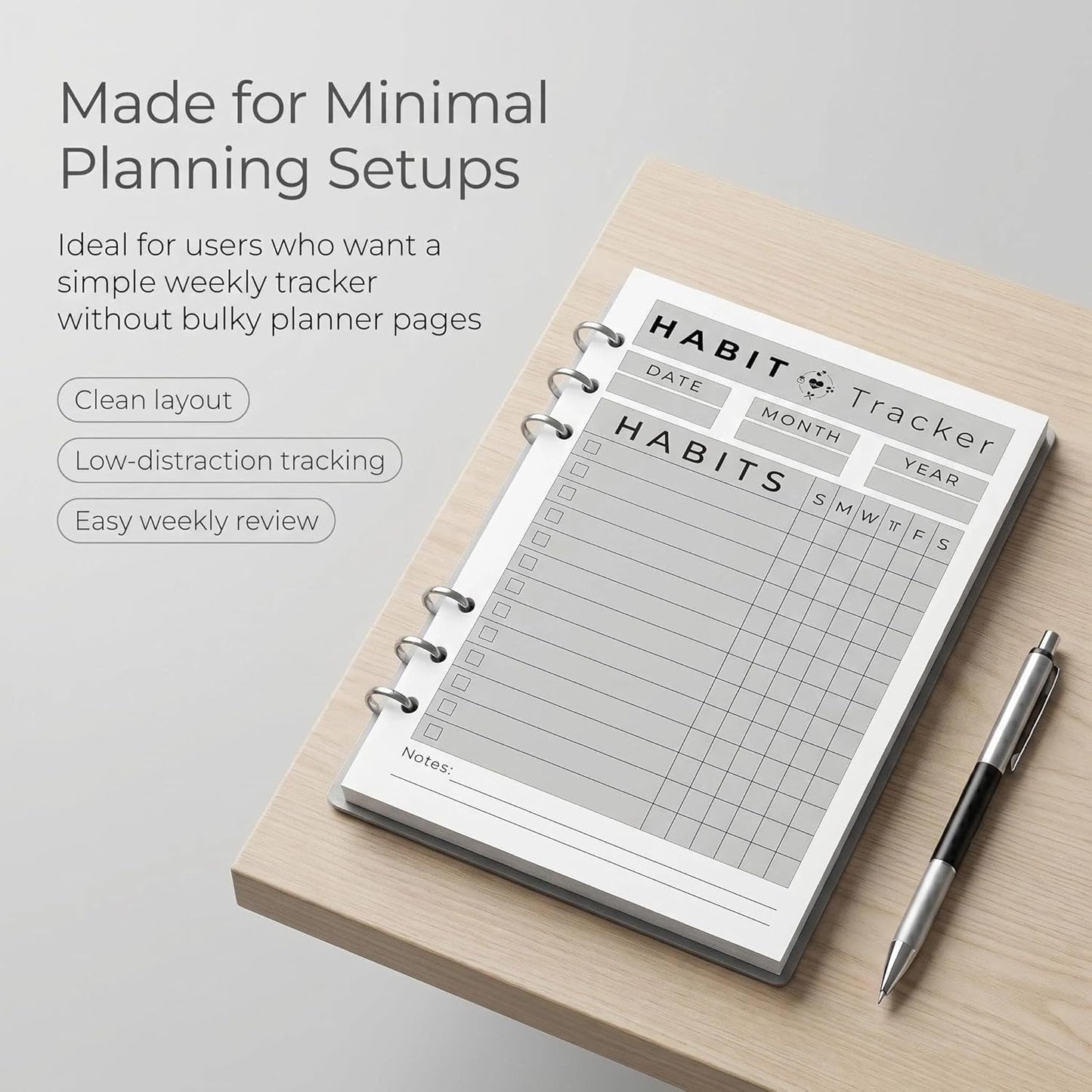 A5 Weekly Habit Tracker Inserts - Motivation & Rewards Pages for Weekly Goals and Consistency, Double-Sided 6-Hole Refill for A5 Binders, 50 Sheets, 100 Pages
