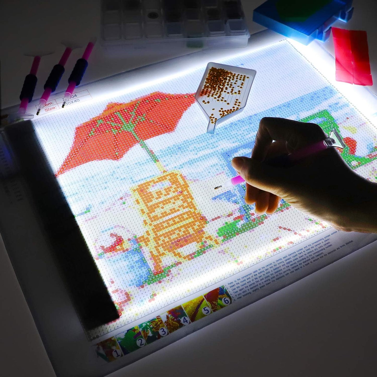 A3 LED Light Pad for Diamond Painting,Ratukall Diamond Art Light Board Kit,Adjustable Brightness Light Box for Tracing with Diamond Painting Accessories and Tools Includes Storage Case, Pens,Stand