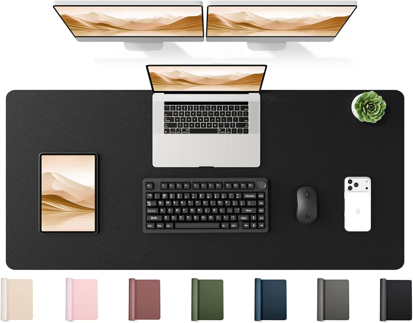 YSAGi 35.4" x 17" Large PU Leather Desk Mat for Keyboard and Mouse - Waterproof Non-Slip Desk Pad Protector for Office, Home, Writing Desk, Black