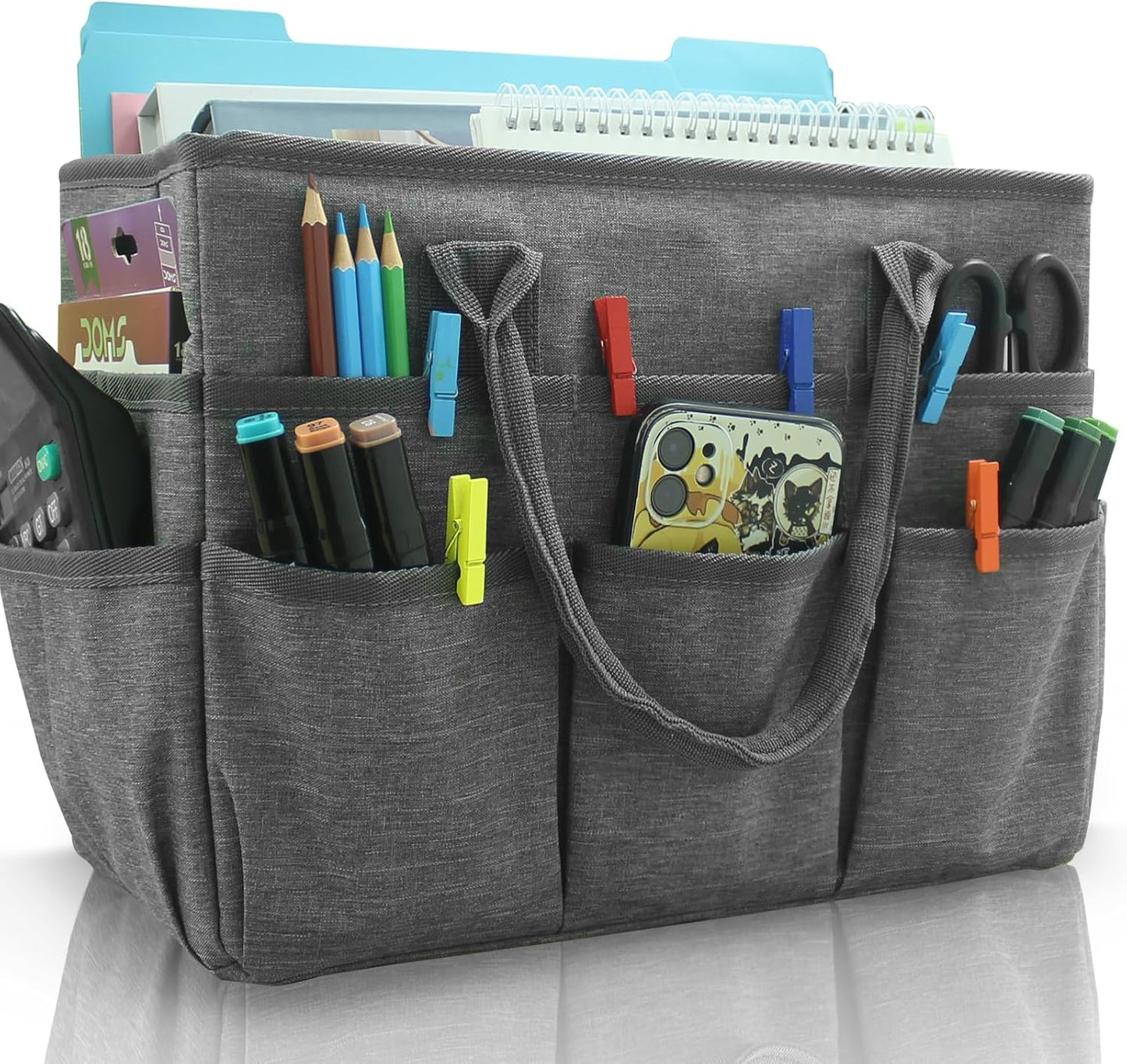 Cupohus Art Organizer Craft Storage Tote Bag with Pockets and Handles, Oxford Fabric Carrying Caddy for Teacher, Officer, Artist, Traveler –Purple