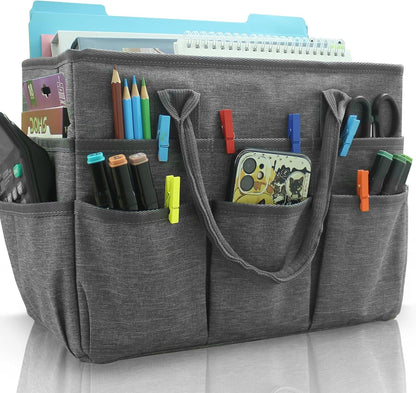 Cupohus Art Organizer Craft Storage Tote Bag with Pockets and Handles, Oxford Fabric Carrying Caddy for Teacher, Officer, Artist, Traveler –Purple