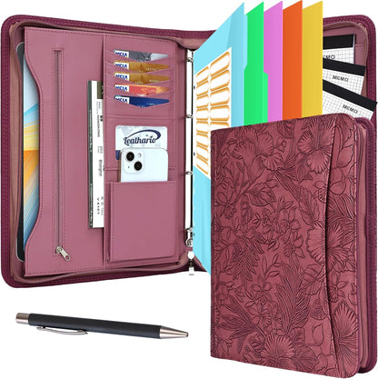 Leathario Portfolio Binder, Includes 10 Sheet Protectors and 3 Notepads, 3-Ring Folder Organizer, A4 Padfolio with Zipper, Vegan Leather Tablet Sleeve, Business Office Conference Clipboards