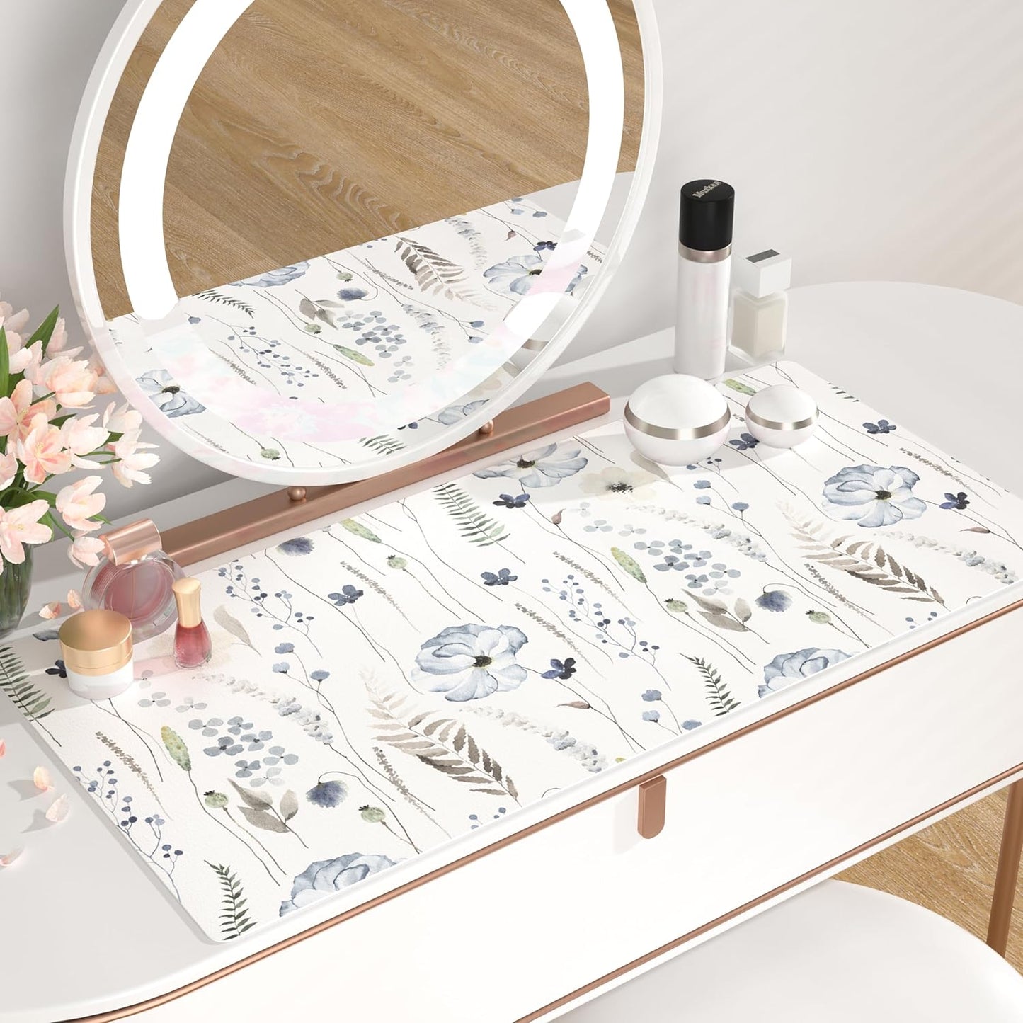 QIYI Large Mouse Pad, Cute Pink Desk Mat for Desktop, Women Girls PU Leather Desk Pad Waterproof Gaming Mousepad, Rose Gold Marble Computer Protector Writing Pad for School Office Home 31.5" x 15.7"