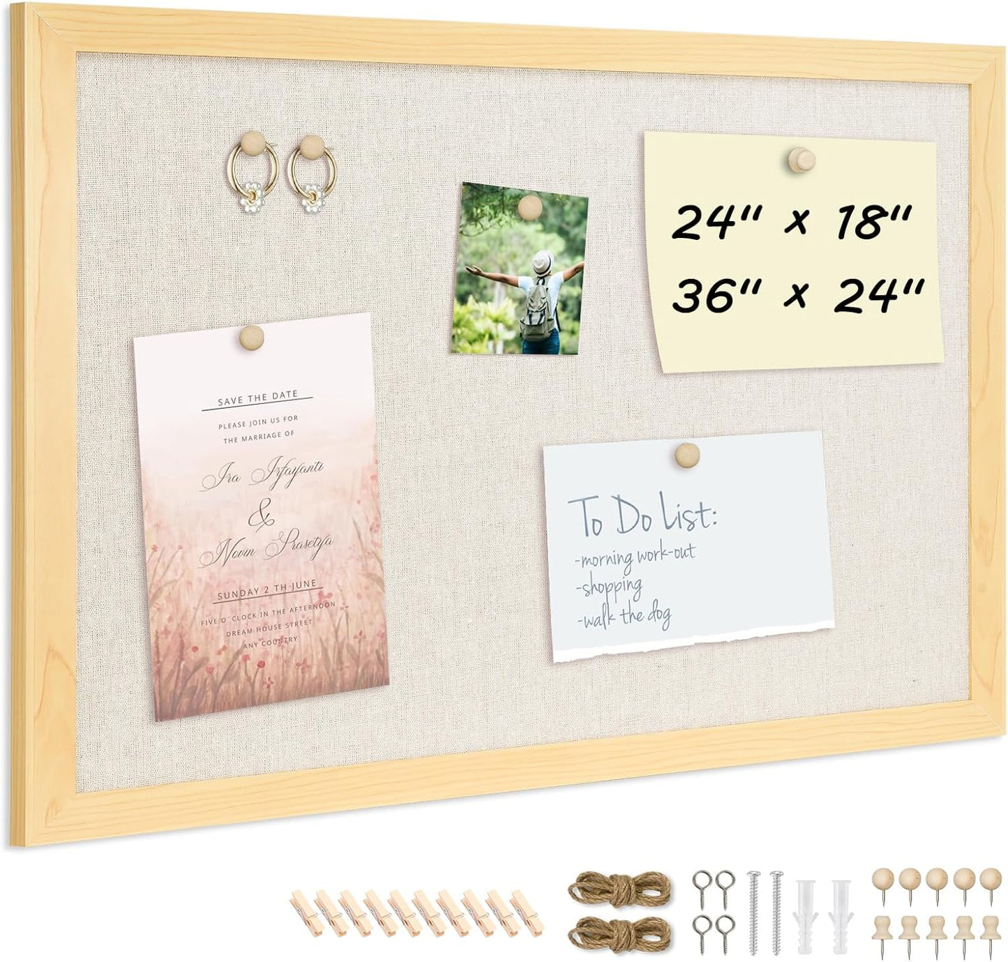 DOLLAR BOSS Bulletin Boards with Linen 1-Pack 16''X 12'' Double-Sided Cork Board for Walls Wood Framed Bulletin Boards, Small Pin Board for Home Kitchen Office Decorative Hanging 10 Pushpins