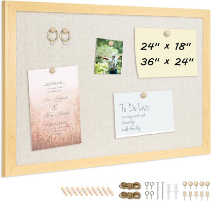 DOLLAR BOSS Bulletin Boards with Linen 1-Pack 16''X 12'' Double-Sided Cork Board for Walls Wood Framed Bulletin Boards, Small Pin Board for Home Kitchen Office Decorative Hanging 10 Pushpins