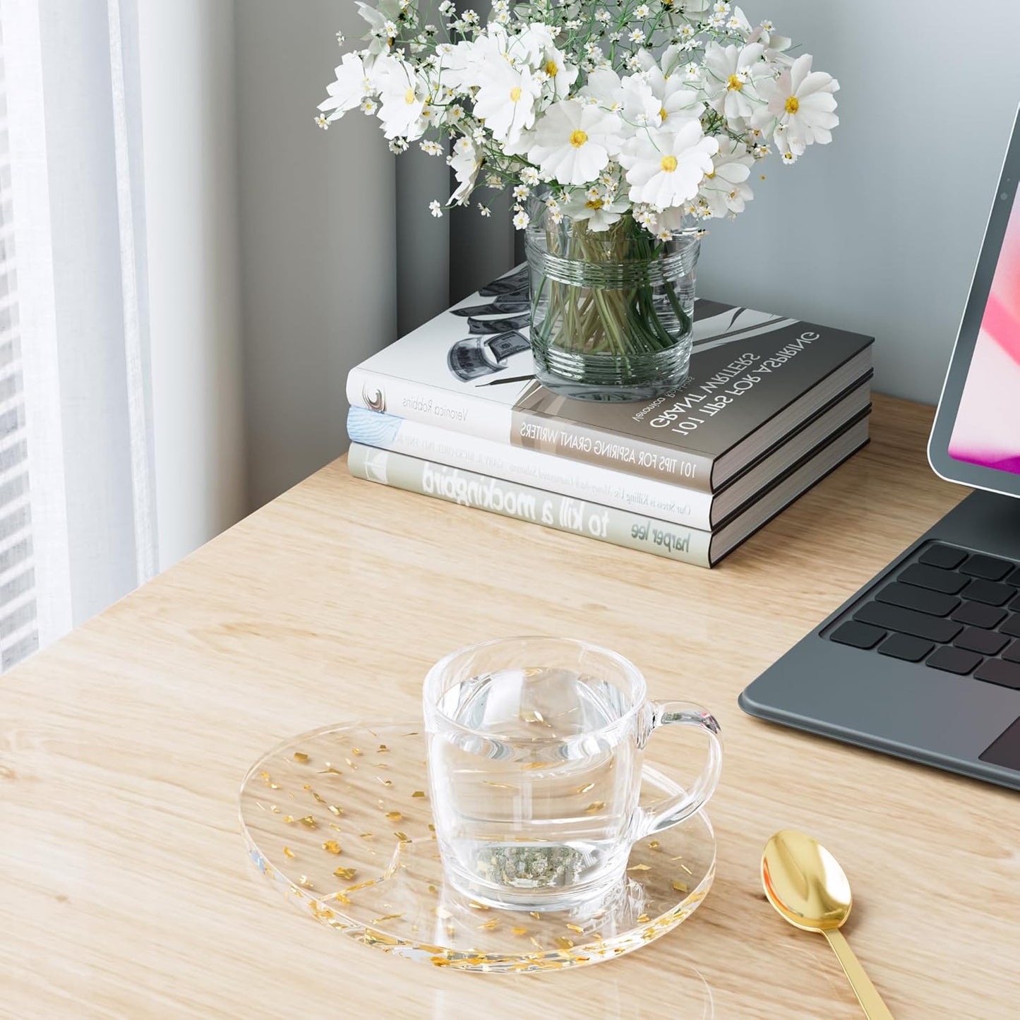 Acrylic Coaster Decorative Plates, Irregular Bar Drink Coaster, Clear Cloud Shape Coffee Cup Coaster, Perfect for Tabletop Protection and Accessories Display.(Gold)