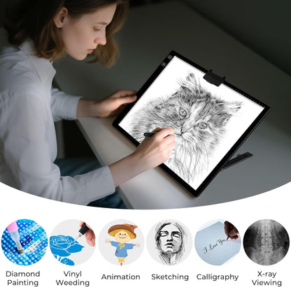 Bylitodt Rechargeable A3 Light Pad, Diamond Art Light Board, 16.7x13.5 inch Lightbox for Tracing and Drawing with 3 Colors & 6 Brightness, Tracing Pad for Weeding Vinyl, Diamond Painting Accessories