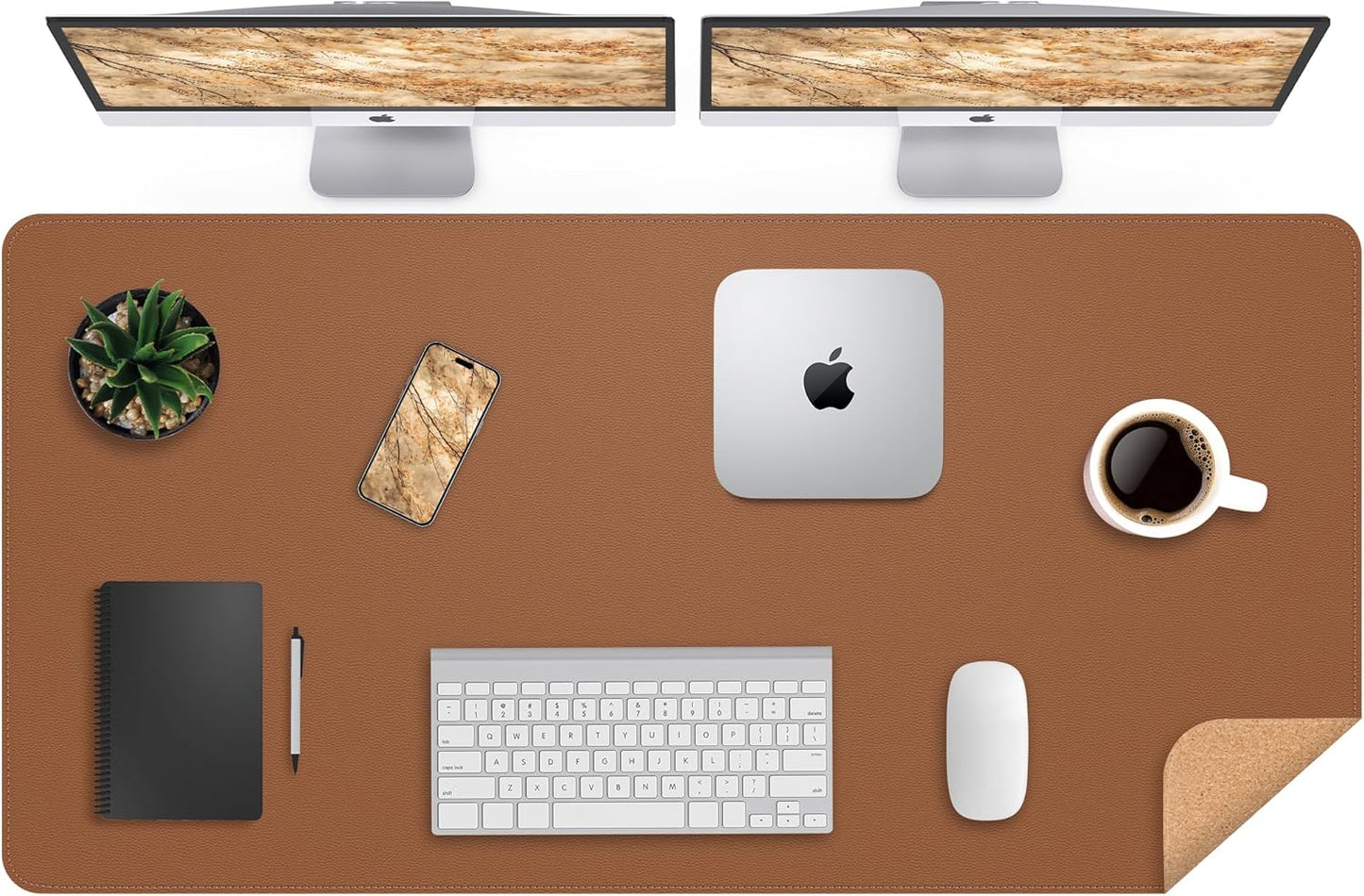 AFIING Large Desk Mat 47" x 17", Dual-Sided Natural Cork & PU Leather Desk Pad, Non-Slip Waterproof Mouse Pad for Office, Home & Gaming, Black