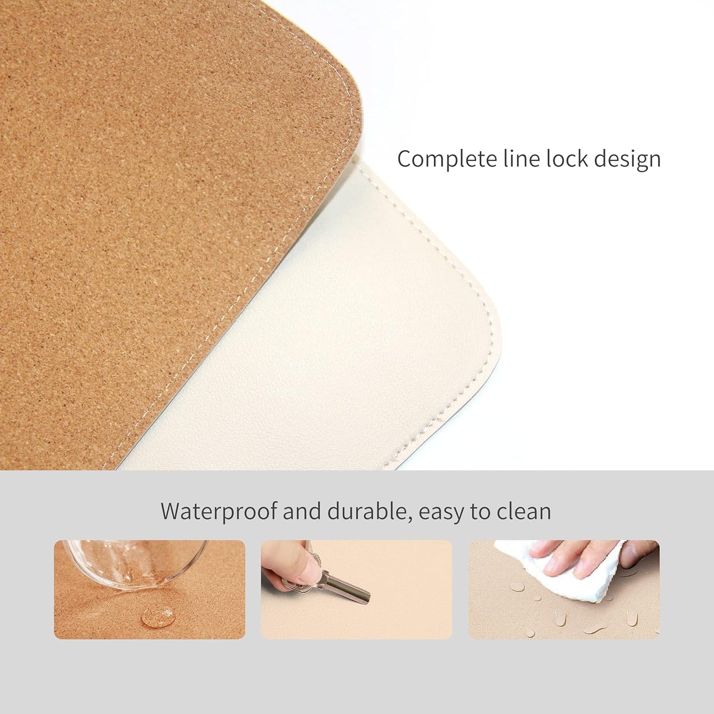 RENMTURE Dual-Sided Mouse Pad, Natural Cork & PU Leather Large Desk Pad for Office and Home Work, Desk Protector Non-Slip, Waterproof, Easy Clean (Olive Green, 32"x16")