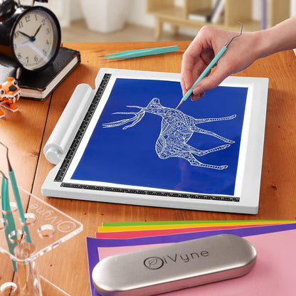 iVyne Bright Crafting Light Pad A4 - Battery & Cable Powered LED Light Box - Batteries Not Included -for Cricut Vinyl Weeding Tools, Tracing, Drawing, Sketching, Crafting, and HTV Vinyl (White)