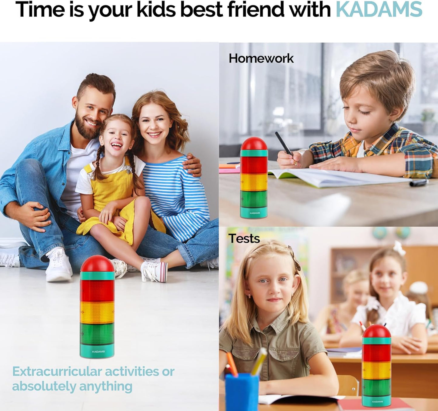 KADAMS Visual Timer for Kids with Audio Pre-Alarm - Traffic Light Alarm for Kids Toddler Teachers Classroom Home Time Management Tool 24hr Countdown Pause Memory Function