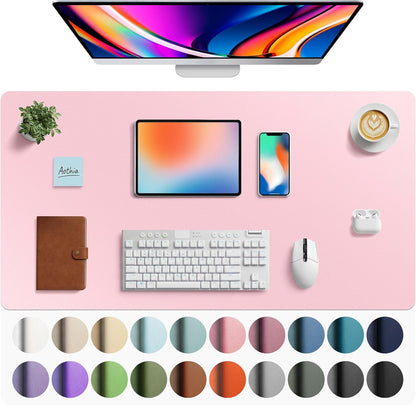 Aothia Non-Slip Waterproof PU Leather Desk Pad Protector for Mouse, Writing Desk, Office, Home, Laptop Blotter, 23.6" x 13.7", Black - Colors A