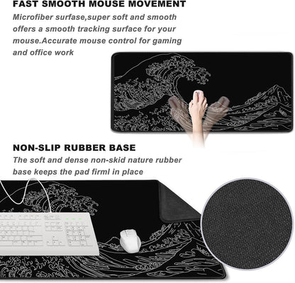 Large Gaming Mouse Pad, XXL Extended Computer Keyboard Mouse Mat with Stitched Edges, 31.5" x 15.7" Non-Slip Waterproof Rubber Base Office Big Long Mousepad for Work, Game, Office, Home, Black