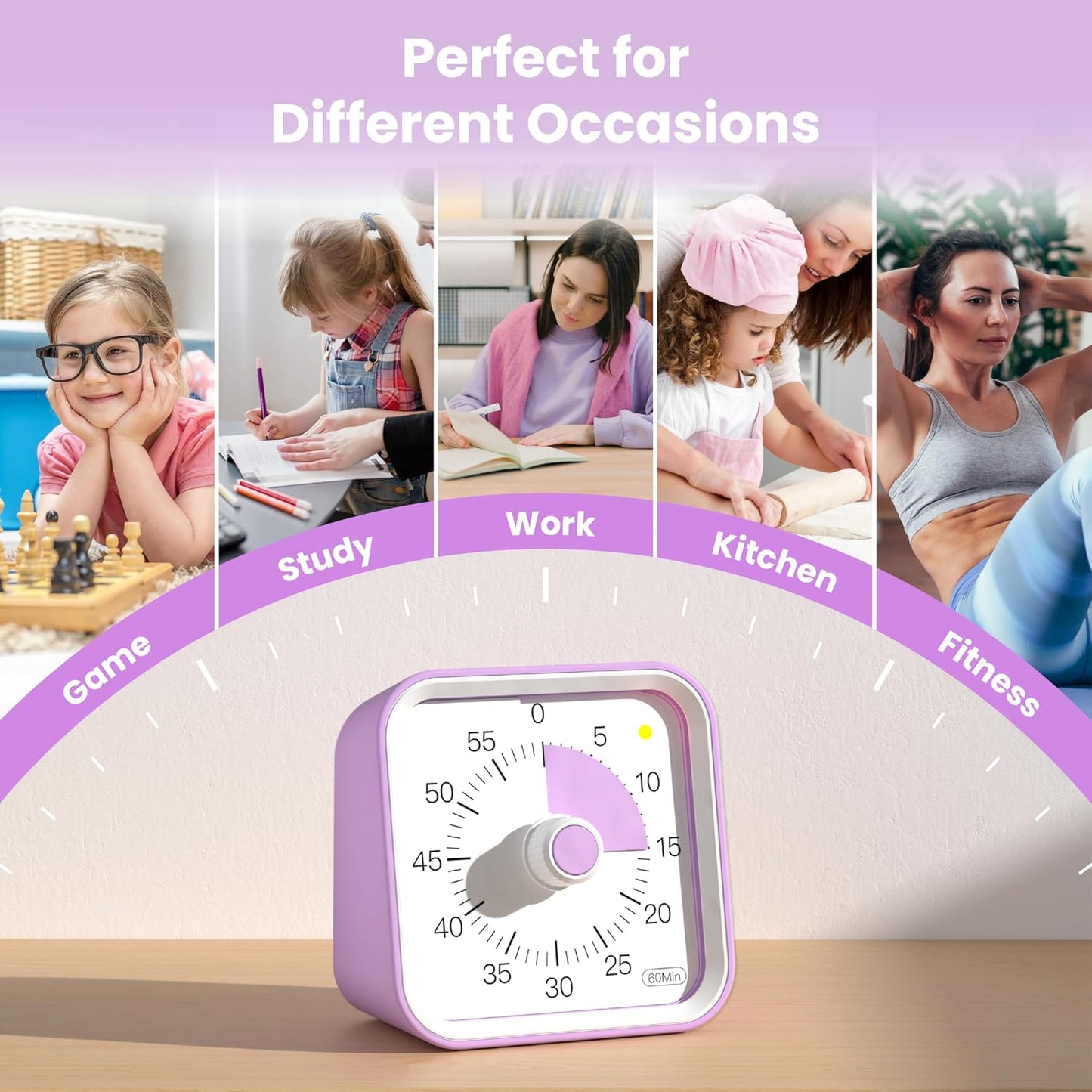 Visual Timer for Kids with Pause Function, 60 Minute Countdown Timer for Kids Desk Study, Teaching, Kitchen Cooking, Office Meetings, Time Management for ADHD (White)