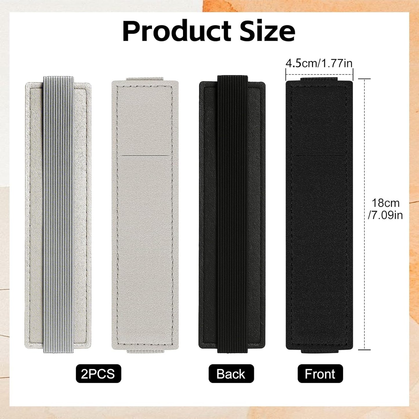 Tokusatsu 2 Pack Adjustable Elastic Pen Holder for Notebook, PU Leather Pencil Pouch with Stretchable Band, Fits Journals, Binders, Planners, Books, Portable Pen Sleeve Pouch, Off-White