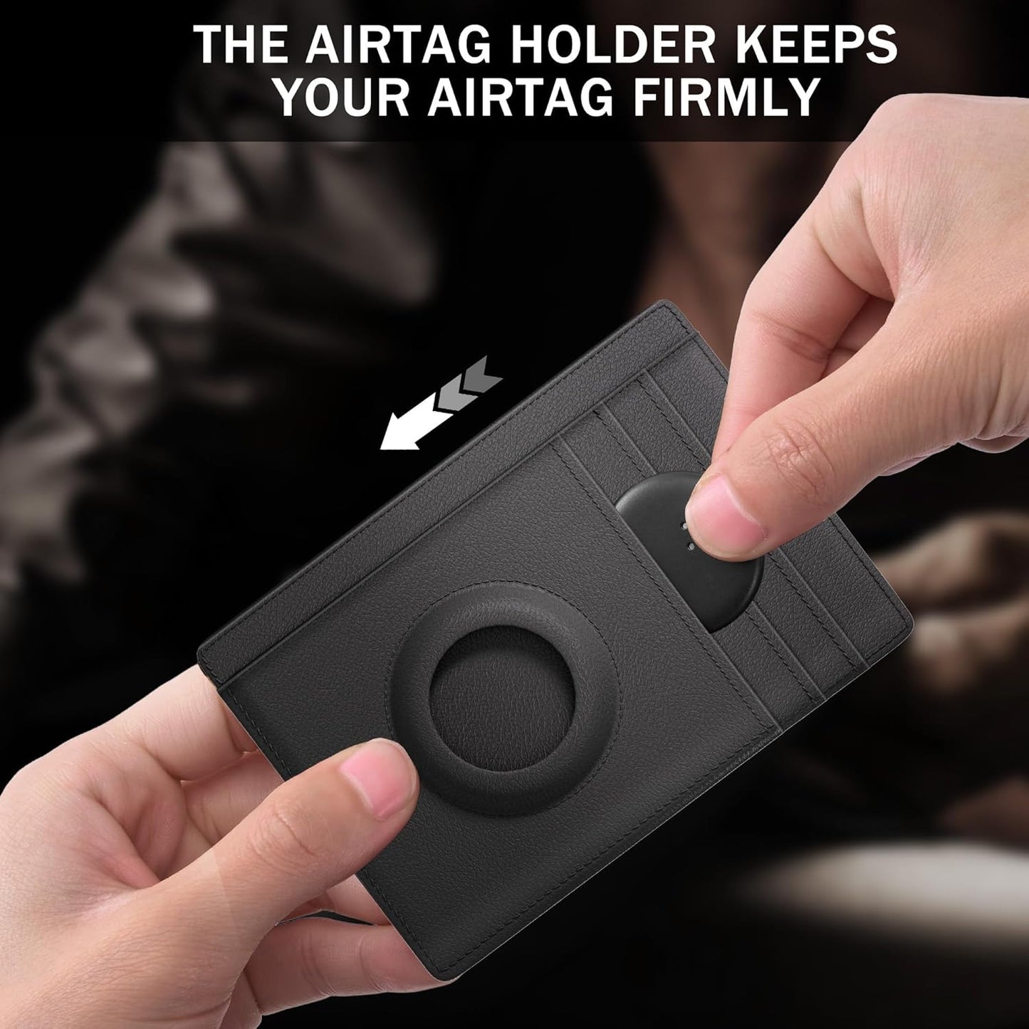 Wallet with Airtag Holder Genuine Leather Wallets Slim Minimalist Card Holder RFID Blocking Card Wallet Compatible with AirTag