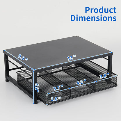 Wood Metal Monitor Stand Riser, Laptop Stand for Desk, Office Desk Organizer and Accessories, Computer Desktop Shelf with Drawer and Pen Holder, Printer Stand for Home, Office, Dorm (Natural Wood)