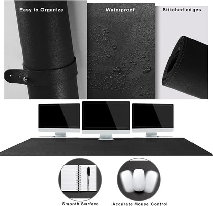 Cacoy 36" x 20" Leather Desk Mat for Home Office, Extra Large PU Leather Desk Pad Blotters, Waterproof Computer Keyboard Mat, Extended Gaming Mouse Pad, Desk Protector for Desktop and PC Laptop, Black