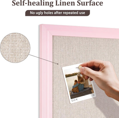 DOLLAR BOSS Bulletin Boards with Linen 1-Pack 16''X 12'' Double-Sided Cork Board for Walls Wood Framed Bulletin Boards, Small Pin Board for Home Kitchen Office Decorative Hanging 10 Pushpins