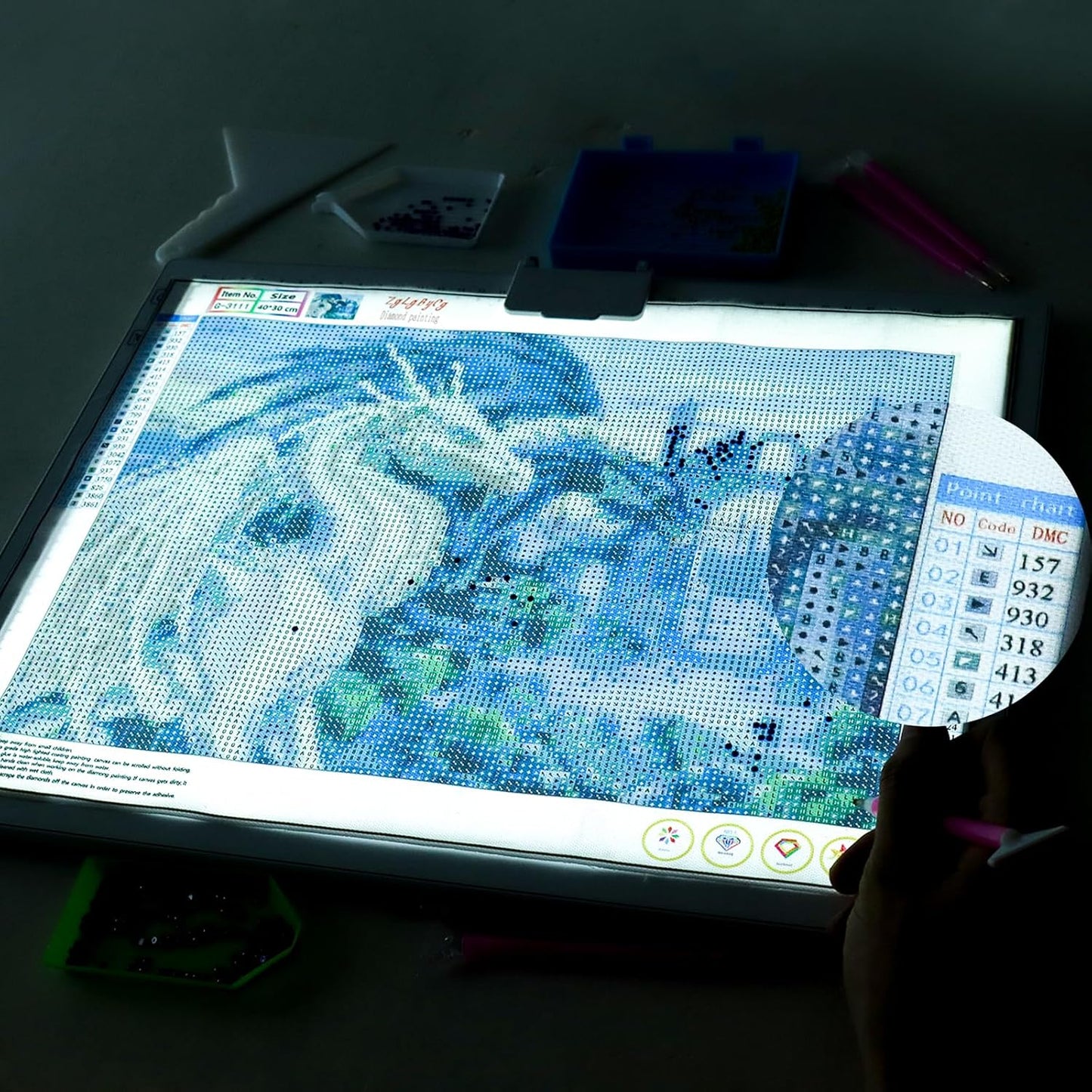 YINGWOND Rechargeable A4 LED Light Pad with Padded Case, Tracing Light Box w/Riser Stands and Paper Clip, 6 Levels of Brightness, Type-c Cable, Wireless Diamond Painting Light Board