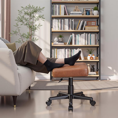 VECELO Under Desk Footrest, PU Ergonomic Foot Rest with Wheels, Comfort Padding, Height Adjustable for Relieving Leg Pain, Stiffness, Black