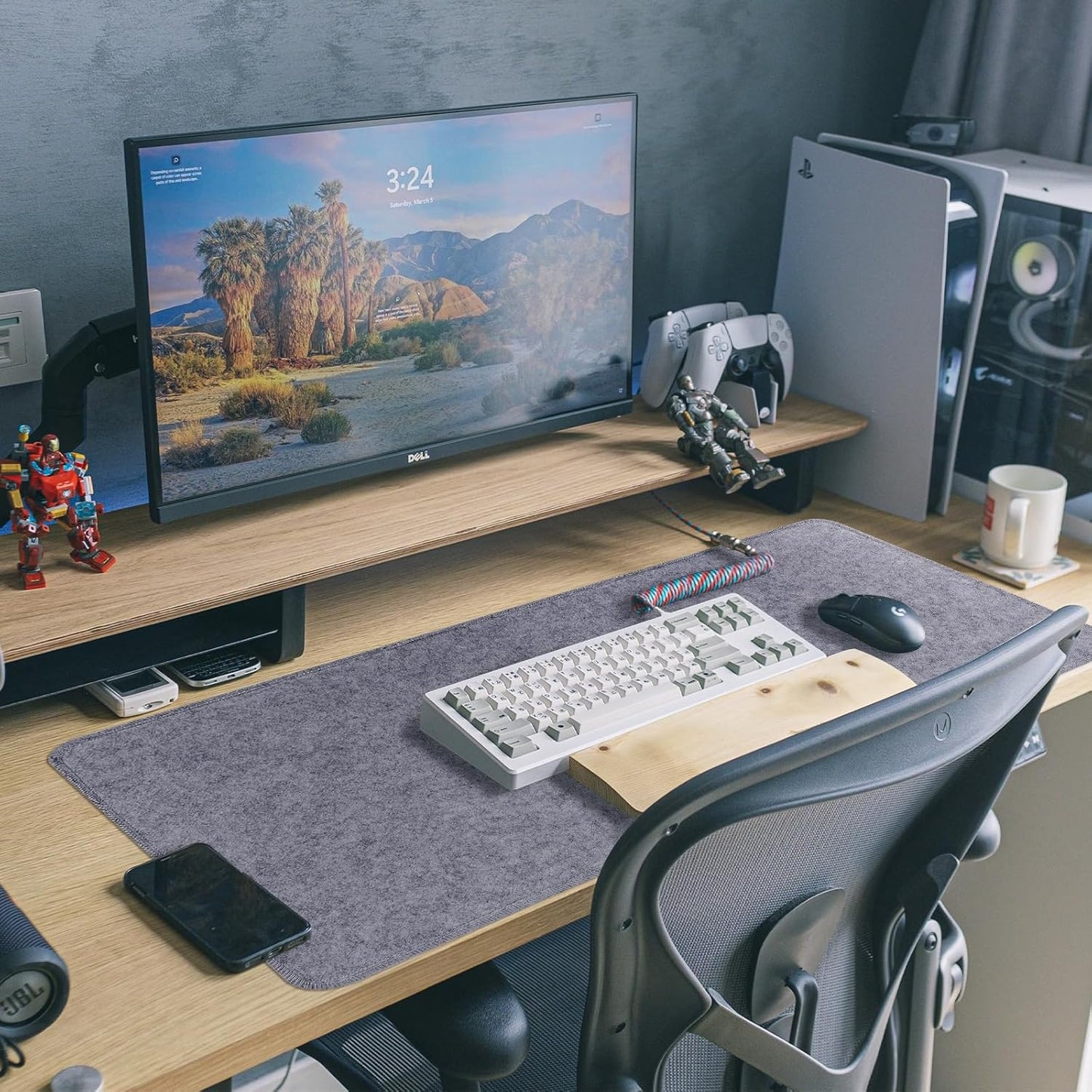 Large Felt Desk Protective Pad, 100X40cm/40''X16''Non-Slip Felt Desk Mat Extended Gaming Mouse Pad Large Desk Pad Protector for Keyboard, Computer, Mouse, Laptop (Dark Grey)