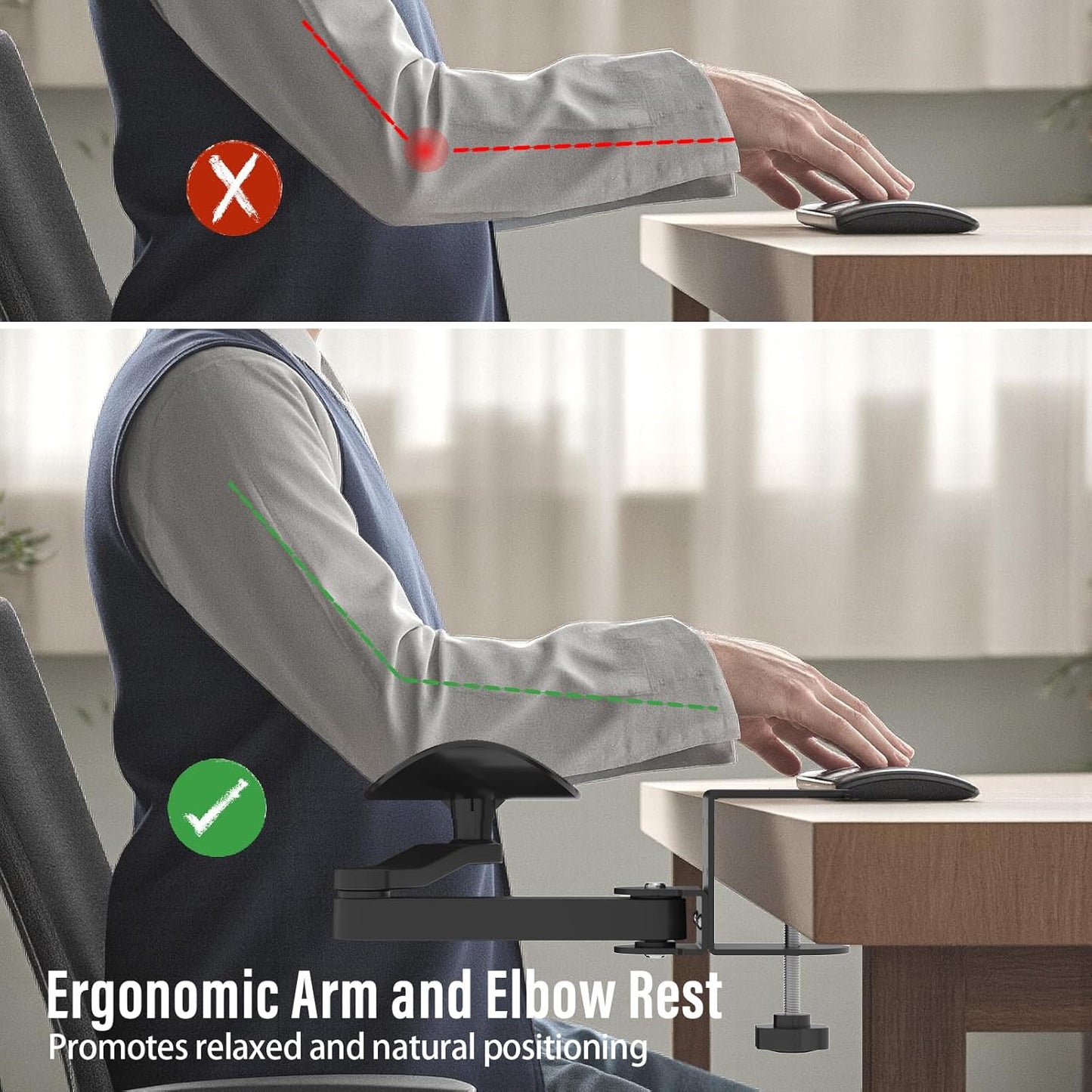 Ergonomic Arm/Elbow Rest for Desk - Foldable Rotatable Elbow Support for Computer Desk, Office & Gaming Comfort (White)
