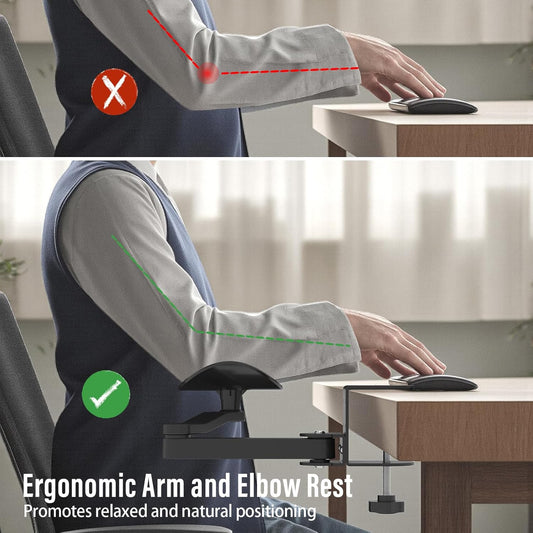 Ergonomic Arm/Elbow Rest for Desk - Foldable Rotatable Elbow Support for Computer Desk, Office & Gaming Comfort (White)