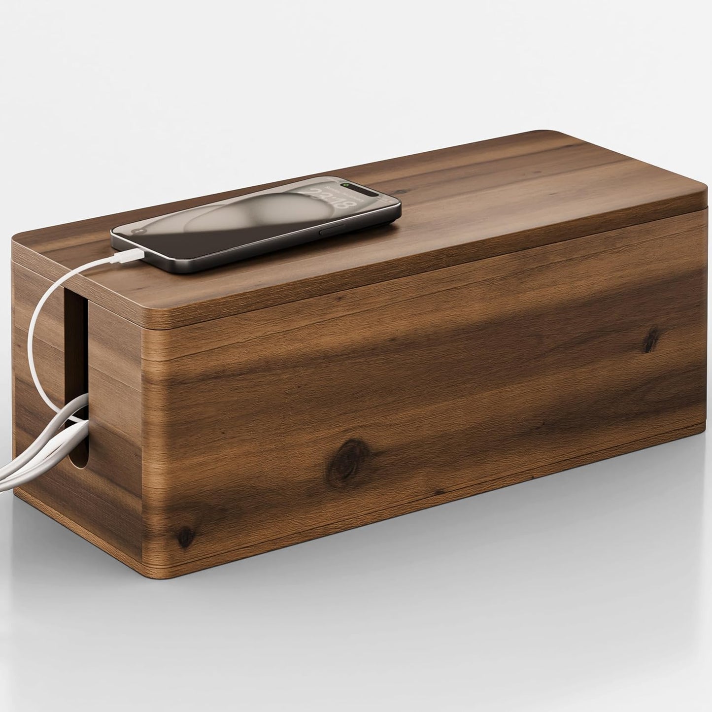 TIDITA Acacia Wood Cable Management Box Round Edge - 16" L Wooden Cable Organizer Box for Electrical Hiding Cord Management - Power Strip Hider Cable Storage Box for Office, Router Wires, Under Desk