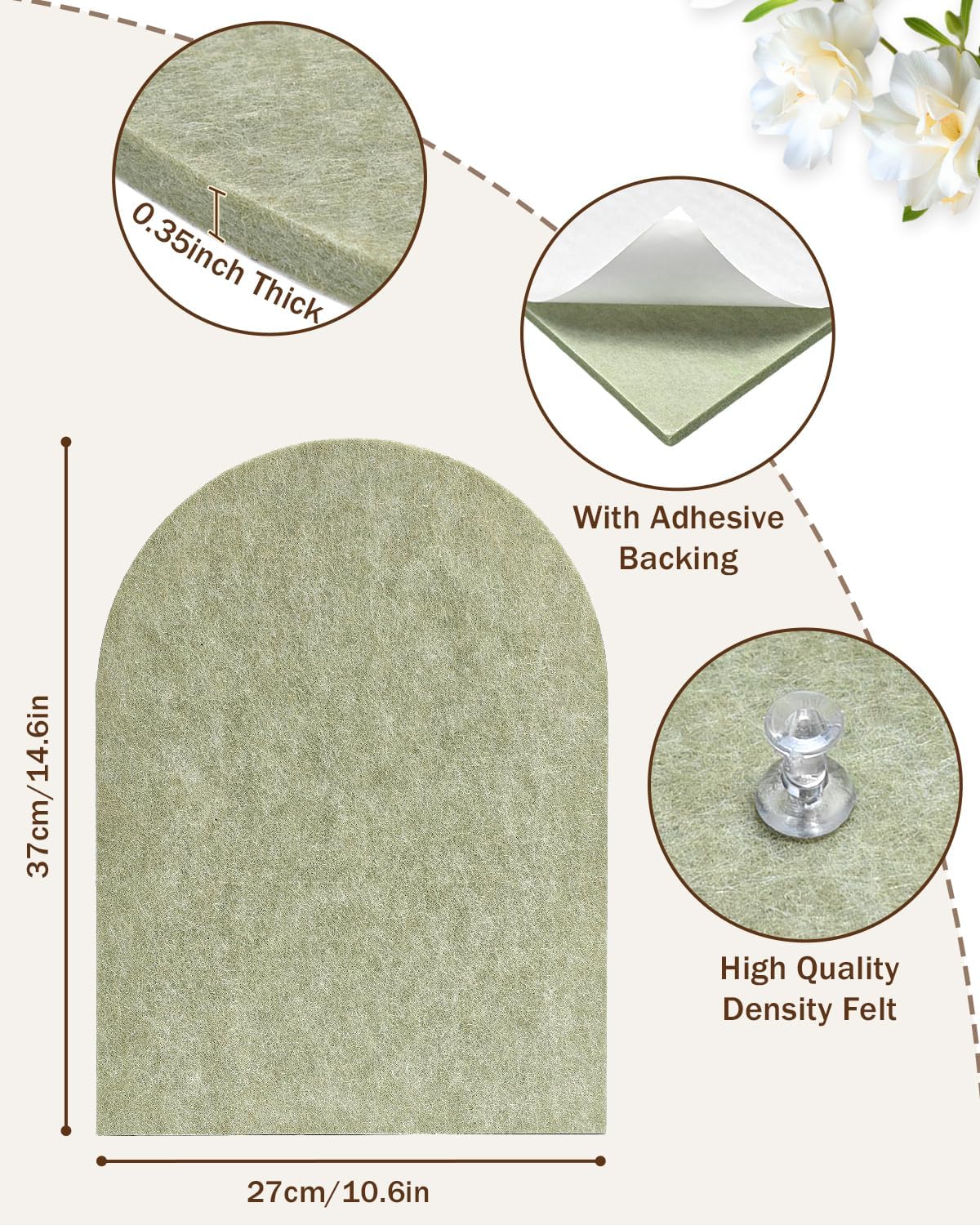 Arched Felt Bulletin Board, Cork Board Alternative for Wall, 10.6in x 14.6in Self-Adhesive Pin Board, 0.35" Thick 2 Pack for Home Office Decor (Camel-2727-2p)
