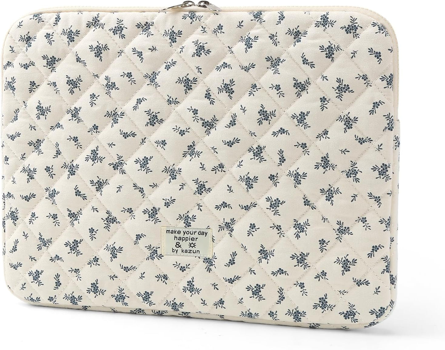 Puffy Laptop Sleeve 13 Inch Cute Quilted Laptop Protective Case Padded Floral Computer Sleeve for MacBook (A-Blue, 13 Inch)