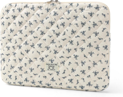 Puffy Laptop Sleeve 13 Inch Cute Quilted Laptop Protective Case Padded Floral Computer Sleeve for MacBook (A-Blue, 13 Inch)
