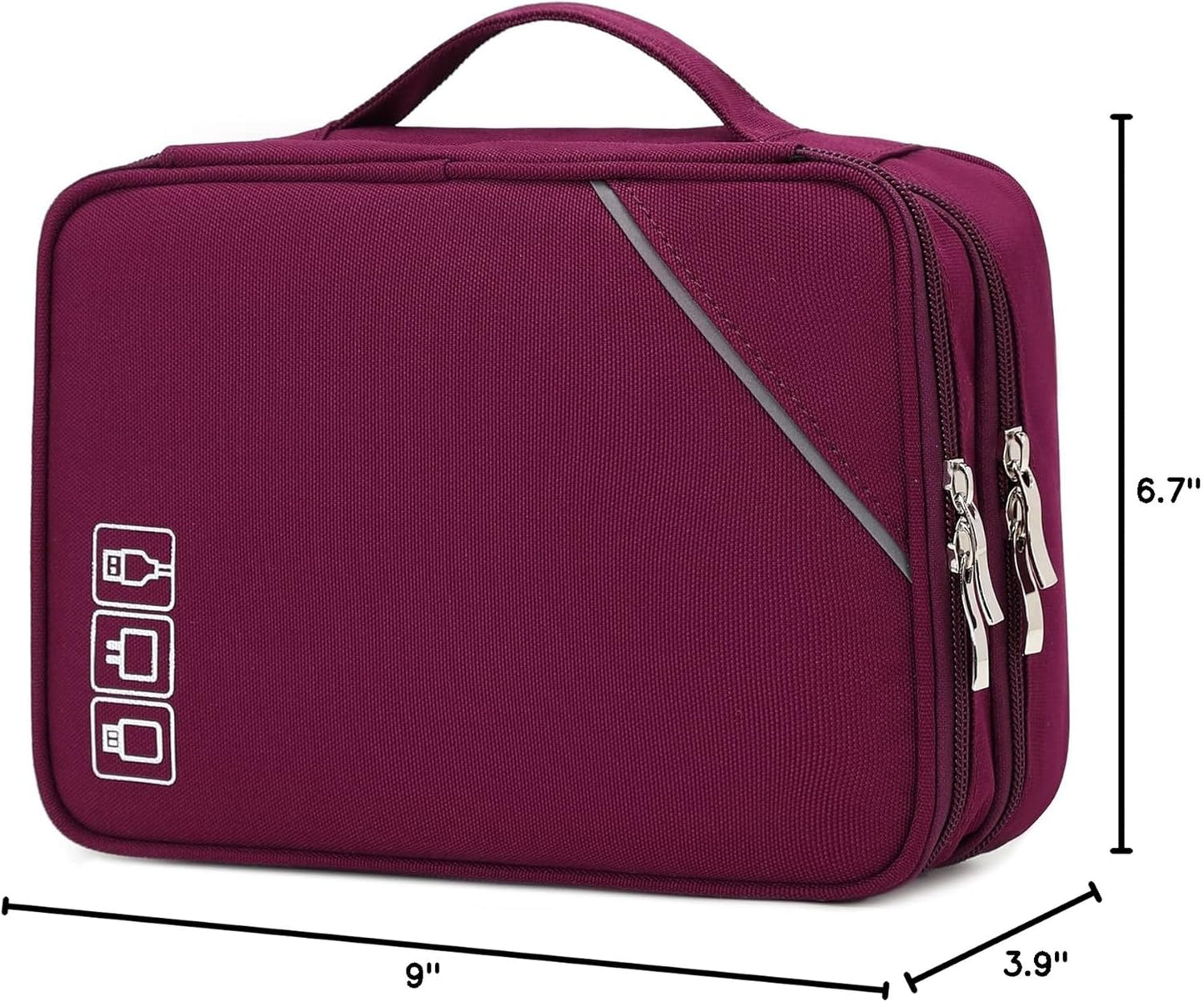 Lanola Travel Cable Organizer Bag, Electronic Accessories Case Portable Double Layer Cable Storage Bag for Cord,phone,Charger, Flash Drive, Phone, SD Card,Personal Items - (Purple)